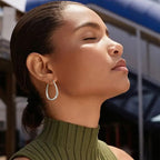 Gacimy Silver Chunky Hoop Earrings for Women, 14K White Gold Plated Oval Hoop Medium Silver Earrings with 925 Sterling Silver Post