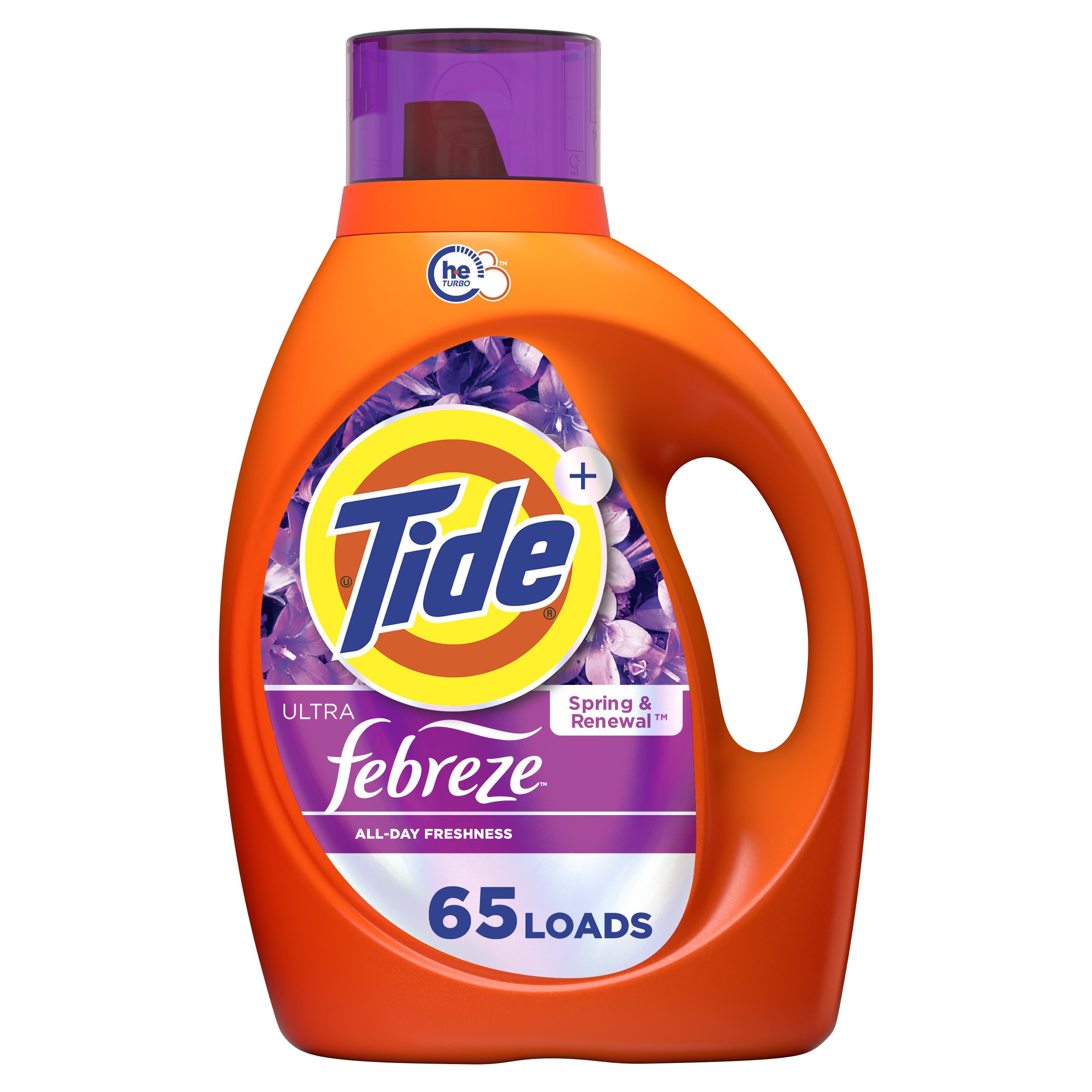 Tide Ultra Febreze Liquid Laundry Detergent, Spring and Renewal scent, 92 fl oz, 65 Loads, Laundry Detergent Liquid with All-Day Freshness