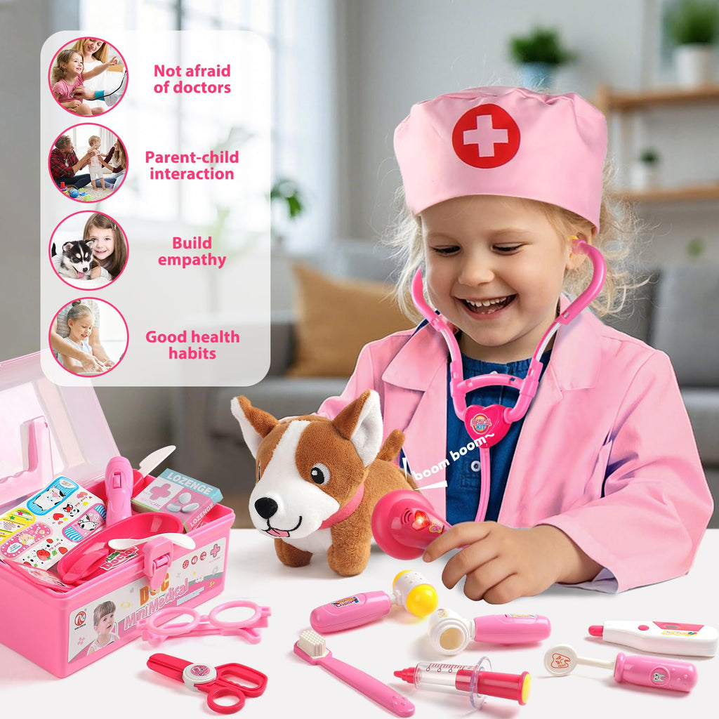 Kids Doctors Play Set Pretend Dress Up Costume for 2+ Year Olds Girls