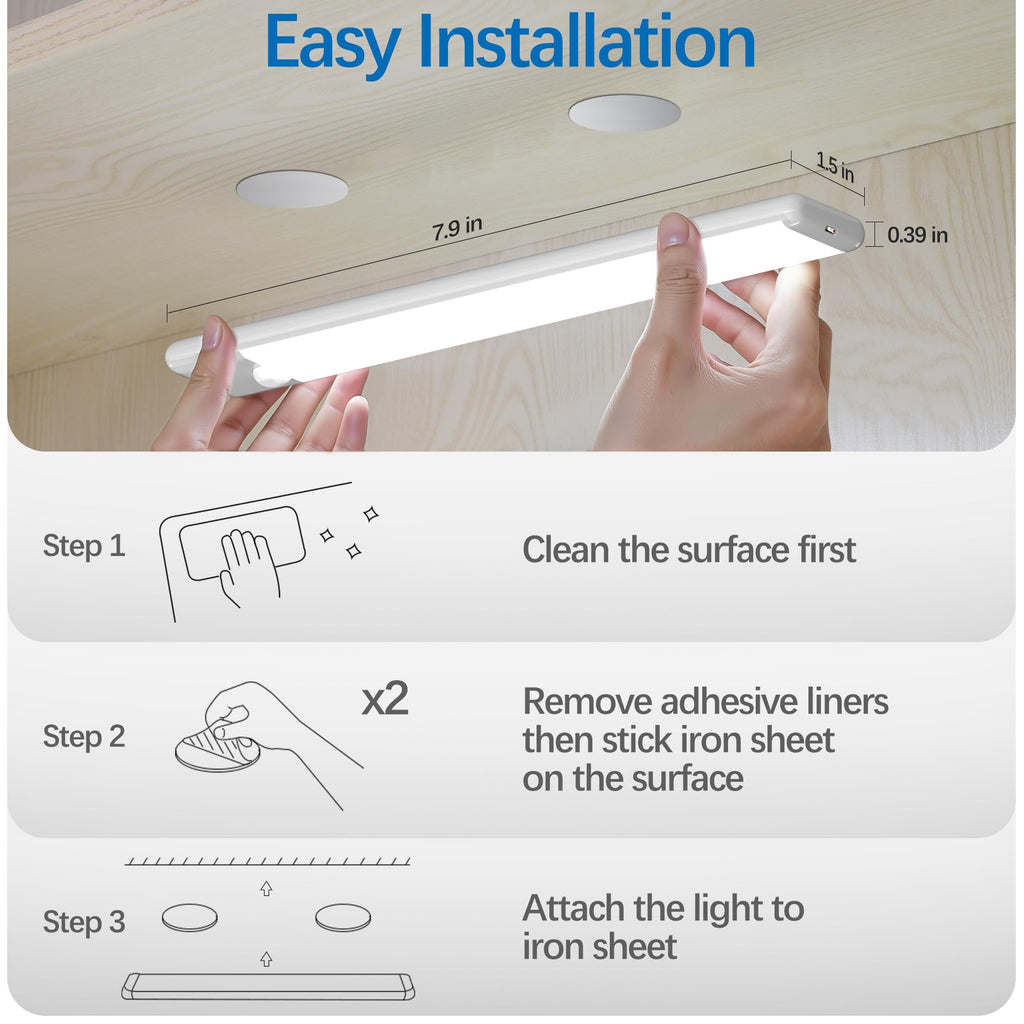 YLXS 5-Pack Motion Sensor Under Cabinet Light, 3 Color Temperature Dimmable Rechargeable Magnetic Closet Light 7.9 inch Wireless Under Counter Light