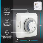 GE 24‑Hour Plug-in Mechanical Timer Outlet, 2 Grounded Outlets, 3 Pack