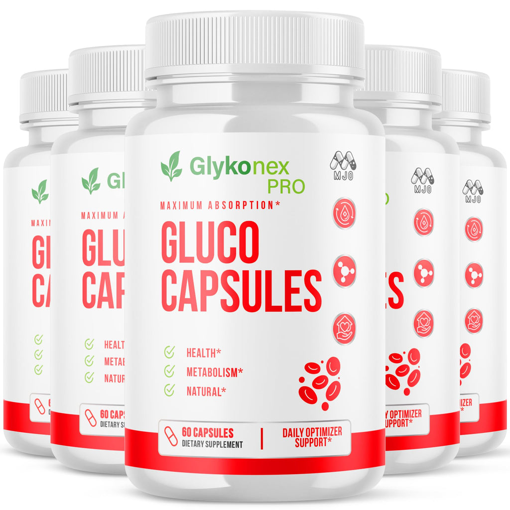 (5 Pack) Gluco Capsules, Official Glykonex Pro Gluco Pills with All Natural Ingredients, Maximum Strength Glykonix Supplement Vitamins Supporting Optimal Wellness and Health Naturally (300 Capsules)