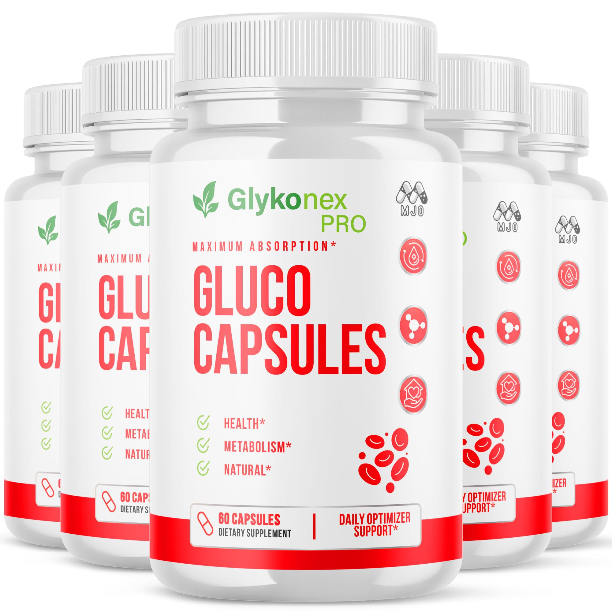 (5 Pack) Gluco Capsules, Official Glykonex Pro Gluco Pills with All Natural Ingredients, Maximum Strength Glykonix Supplement Vitamins Supporting Optimal Wellness and Health Naturally (300 Capsules)