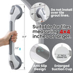 TAILI Shower Grab Bar 16 Inch Suction Cup Grab Bars for Bathroom, Removable Shower Safety Handle Heavy Duty Bathtub Grip for Seniors & Elderly, Strong Handrails No Drilling Waterproof, Grey