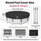 SAFANA 16FT Round Pool Covers for Above Ground Pools, Round Swimming Pool Cover [Upgrade 420D Thicker] Protective Leaf Cover with Reflective Strip, Tear Resistant Durability, UV Resistance, Black