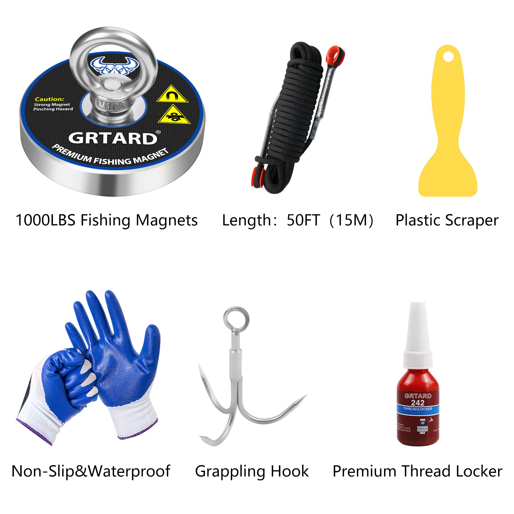 Grtard 1000LBS Fishing Magnet Kit with Case for Men's Gifts, 3.54-inch Diameter Magnet Fishing Combined Strong Pulling Force for Magnetic Fishing and Heavy Duty Use, Gifts for Men, Dad, Husband