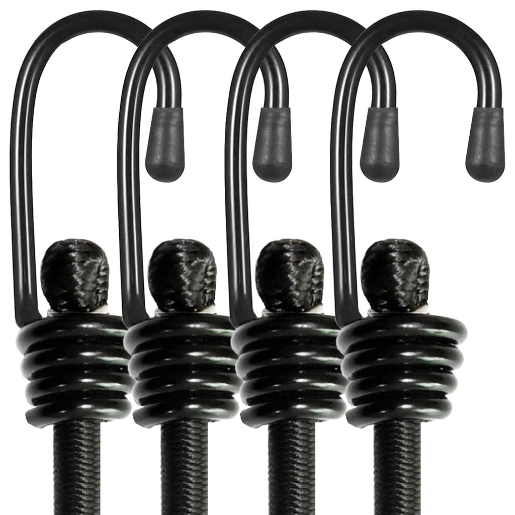 BEXSLE Bungee Cords with Hooks, Heavy Duty Outdoor Elastic Bungee Straps，No Odour Industrial Grade Bungee Rope for Securing Tarps, Luggage, Tents, Bikes or Garden Tidying 48inch 4Pcs (Black)