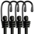 BEXSLE Bungee Cords with Hooks, Heavy Duty Outdoor Elastic Bungee Straps，No Odour Industrial Grade Bungee Rope for Securing Tarps, Luggage, Tents, Bikes or Garden Tidying 48inch 4Pcs (Black)