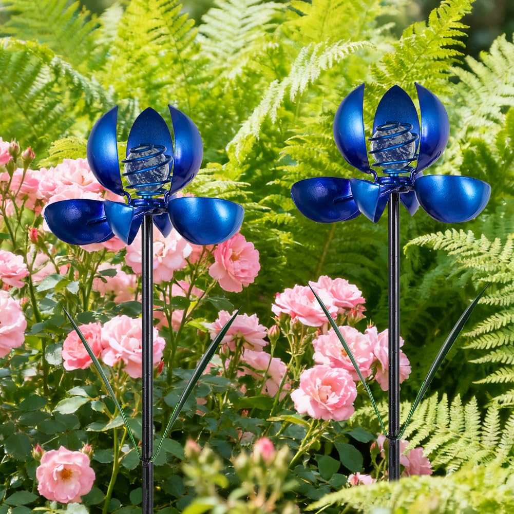 SATHGA Metal Wind Spinners Outdoor,2Pack Pinwheels for Yard and Garden, Decorative Garden Stakes for Patio,Lawn, Outdoor