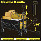 Wagons Cart Foldable, 360LBS Collapsible Wagon Cart with Wheels, Portable All Terrain Folding Utility Grocery Wagon for Shopping Camping Groceries Outdoor Sports, Heavy Duty, Rolling
