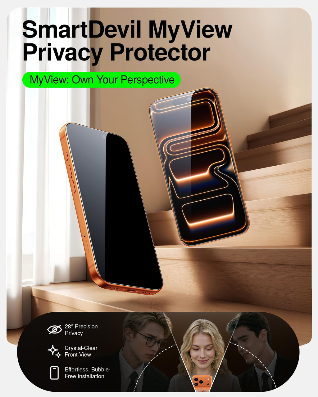 SMARTDEVIL 2 Pack Privacy Screen Protector for iPhone 17 Pro Max, Anti-Spy