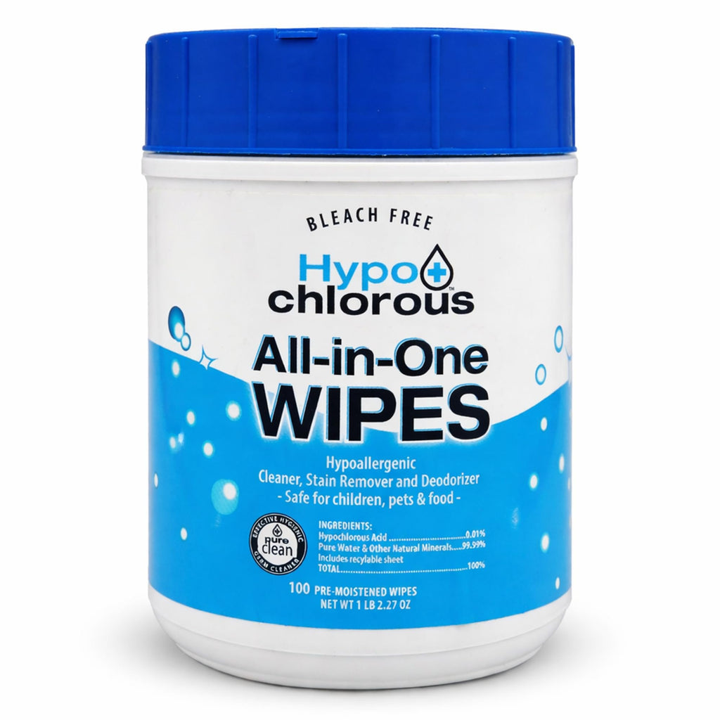 Hypo+Chlorous Hypochlorous Acid Wipes – 100 Count Non-Toxic Cleaner for Skin, Baby, Pet, Home & Gym – Bleach-Free