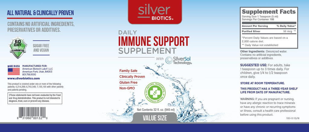 Silver Biotics Advanced Silver Technology, SilverSol Ag₄O₄ 10 PPM Immune Support | Bio-Hacking Immune Building Natural Support | 32 Fl Oz
