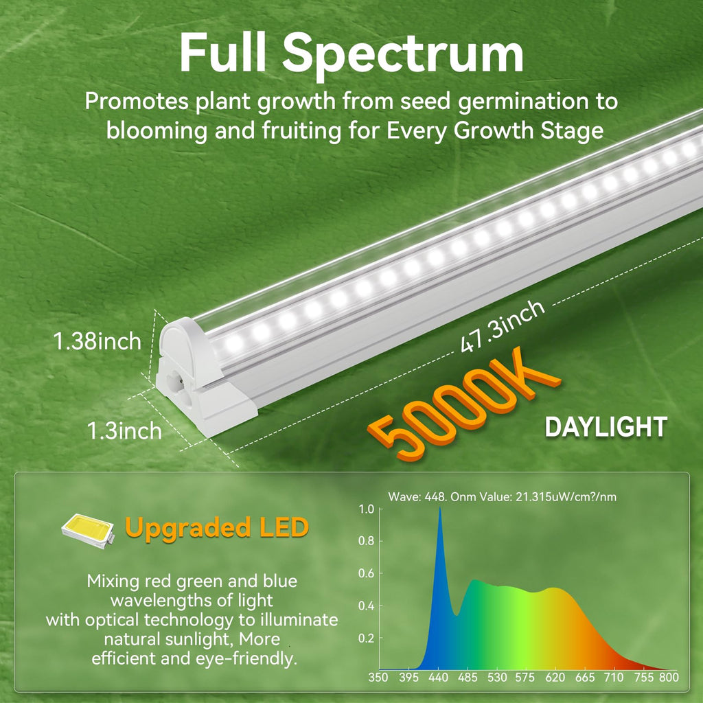 4FT Grow Lights for Indoor Plants,T8 5000K Full Spectrum Plant Light,270W(6 x 45W), LED Grow Light Strips whit Timer, Aluminum Reflector, Linkable,Plant Growing Lamp Fixture for Greenhouse Indoor 6pcs