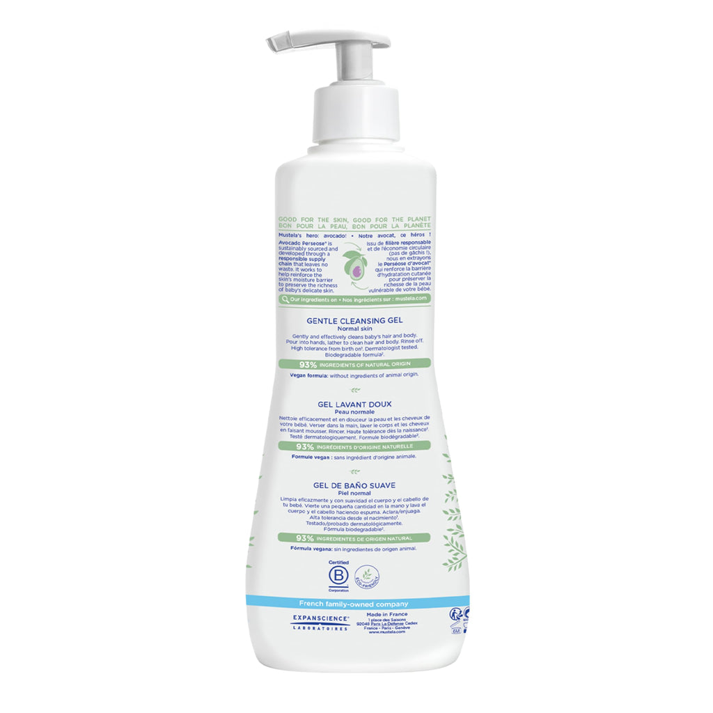 Mustela Gentle Cleansing Gel - Baby Wash for Delicate Skin and Hair - Newborn-Safe Cleanser - Crafted with Natural Avocado Perseose - Various Sizes - 25.35 fl. oz.