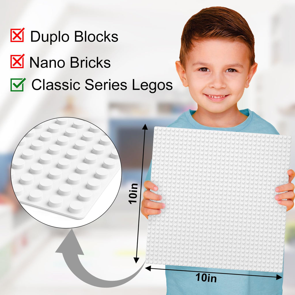 Pokiiulk Classic Baseplates, Peel and Stick Base Plates for Building Bricks, Compatible with Major Brands, Self-Adhersive Base for Bricks 10" x 10", 6 Pack White