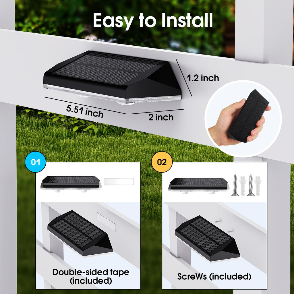 AUDLES Solar Fence Lights Outdoor, 3 Modes Warm/Neutral/Cool White Fence Lights Solar Powered for Outside, IP65 Waterproof, 60 Lumens Solar Light for Step, Pathway, Garden, Deck, Stairs - 8 Pack