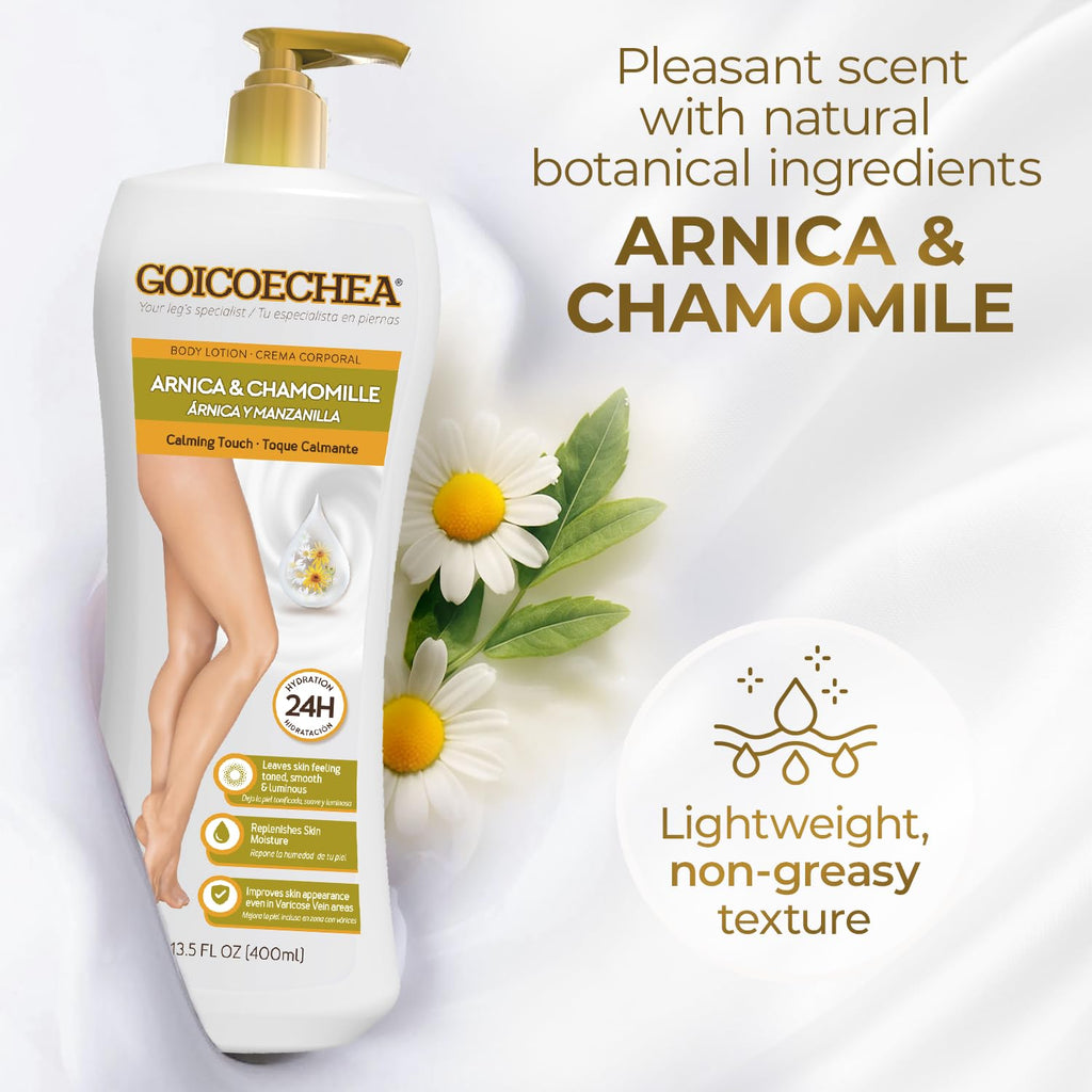 Goicoechea Arnica & Chamomile Body Lotion | Soothes Tired Legs; Hydrates & Refreshes Skin; Non-Greasy Daily Formula; Varicose Veins Cream; Improves Appearance of Varicose Veins, 13.5 Oz, 3-Pack