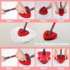 Mop Handle Mop Replace Heads and Mop Base Brush Replacement for O Cedar EasyWring 1-Tank System Include 3 Spin Mop Replacement Head, 4-Section Mop Handles, 1 Base and 1 Scrub Brush Combo