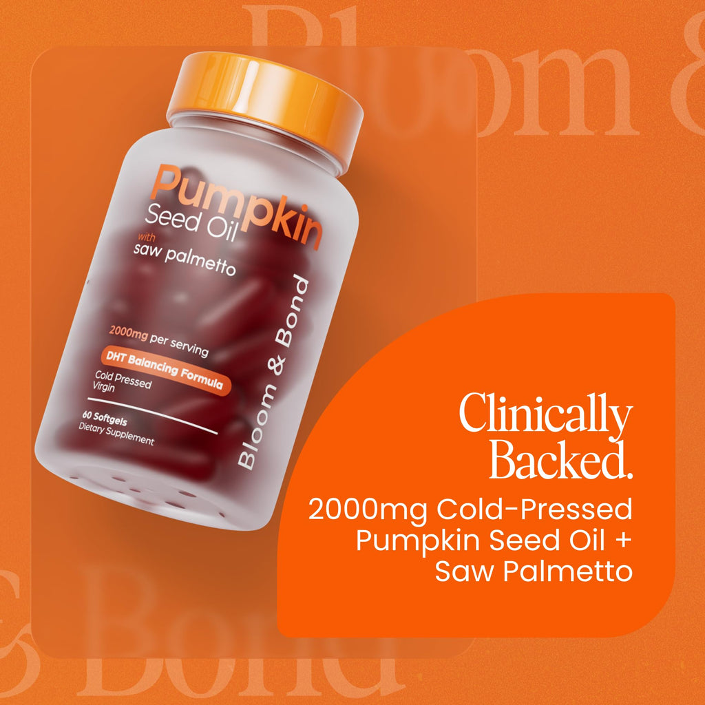 Bloom & Bond® Pumpkin Seed Oil with Saw Palmetto for Women [2000mg per Serving] - Cold-Pressed Organic Softgels for Healthy Hair & Scalp - Supports Fuller-Looking Hair - Plant-Based Supplement