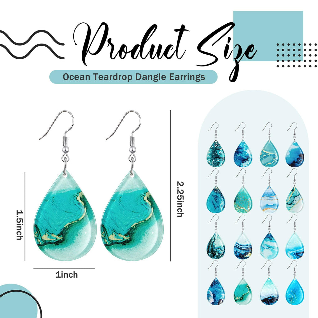 Loetere 16 Pairs Acrylic Ocean Summer Earrings for Women Beach Teardrop Hawaiian Tropical Dangle Earrings Bulk Gift Jewelry(Ocean)
