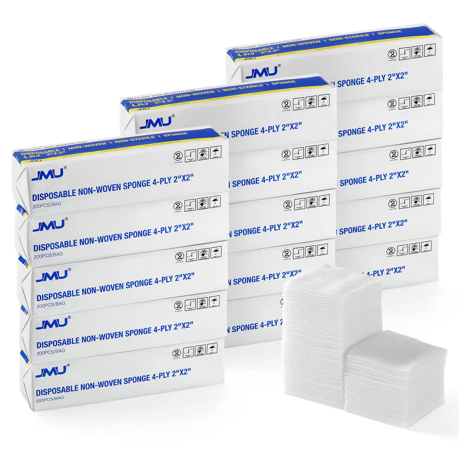 JMU Gauze Pads, 3000Pcs 2x2 Gauze Pads, 4-Ply Non Woven Gauze Sponges
