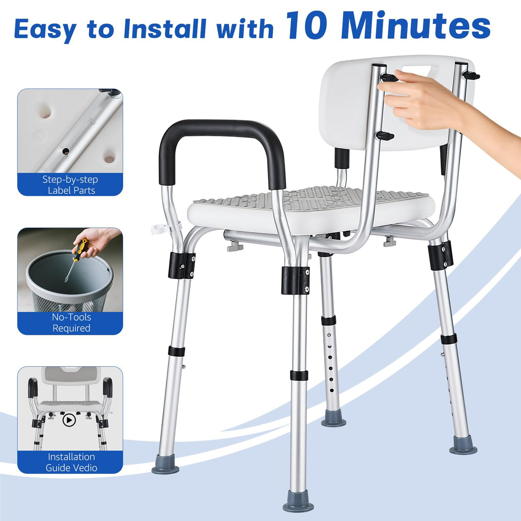 Shower Chair for Elderly and Disabled Inside Shower, Shower Seat for Inside Tub 450 LB Heavy Duty, Shower Chair with Arms and Back,Padded Handicap Bath Chairs for Seniors for Shower Stal
