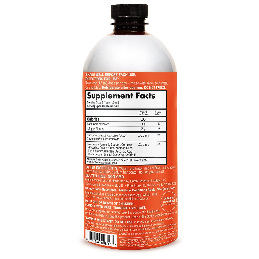 Qunol Liquid Turmeric Curcumin with Black Pepper 1000 Milligram, Supports Healthy Inflammation Response and Joint Support, Dietary Supplement, Extra Strength, 40 Servings, 20.3 fl oz (pack of 1)