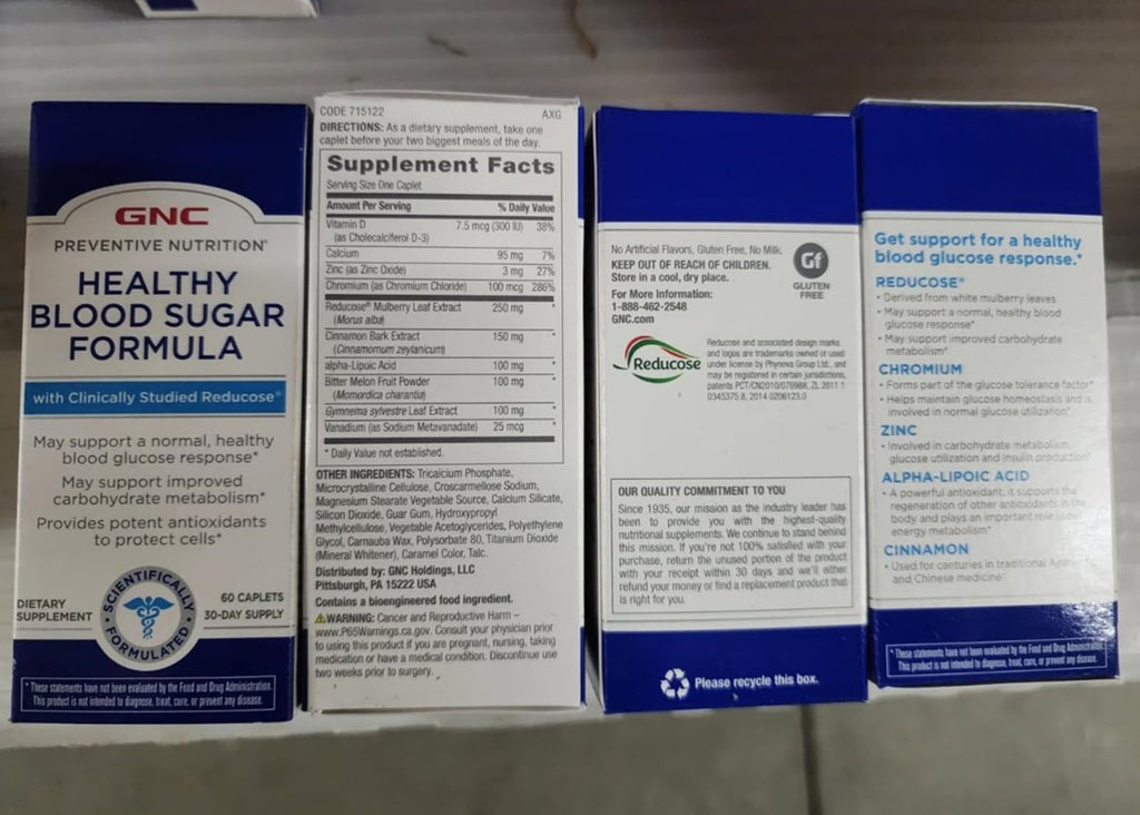 GNC Preventive Nutrition Healthy Blood Sugar Formula with Reducose - 60 Caplets (60 Servings)