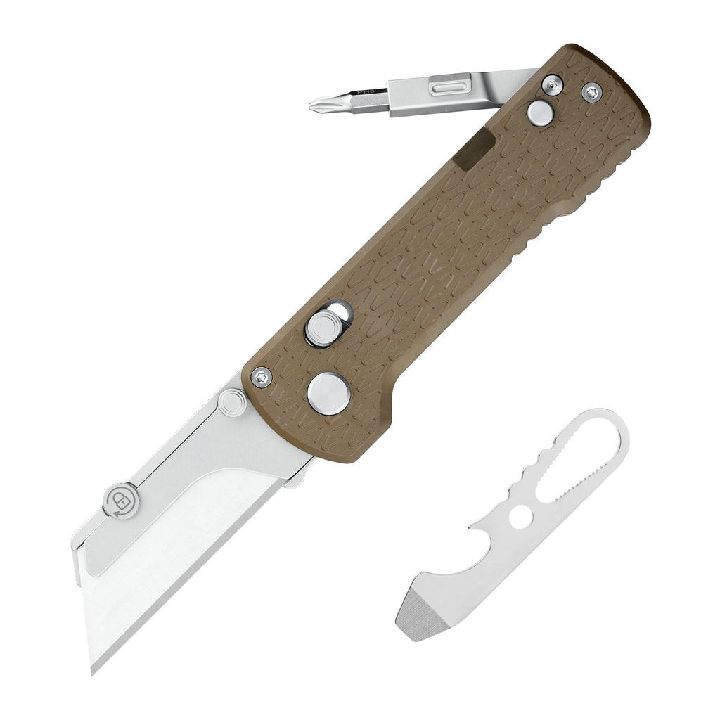 OKNIFE U1 Pro Multitool Folding Utility Knife with Folding Screwdriver, Quick Change Blade, Rail Lock & Pocket Clip for Men Women (PEEK)