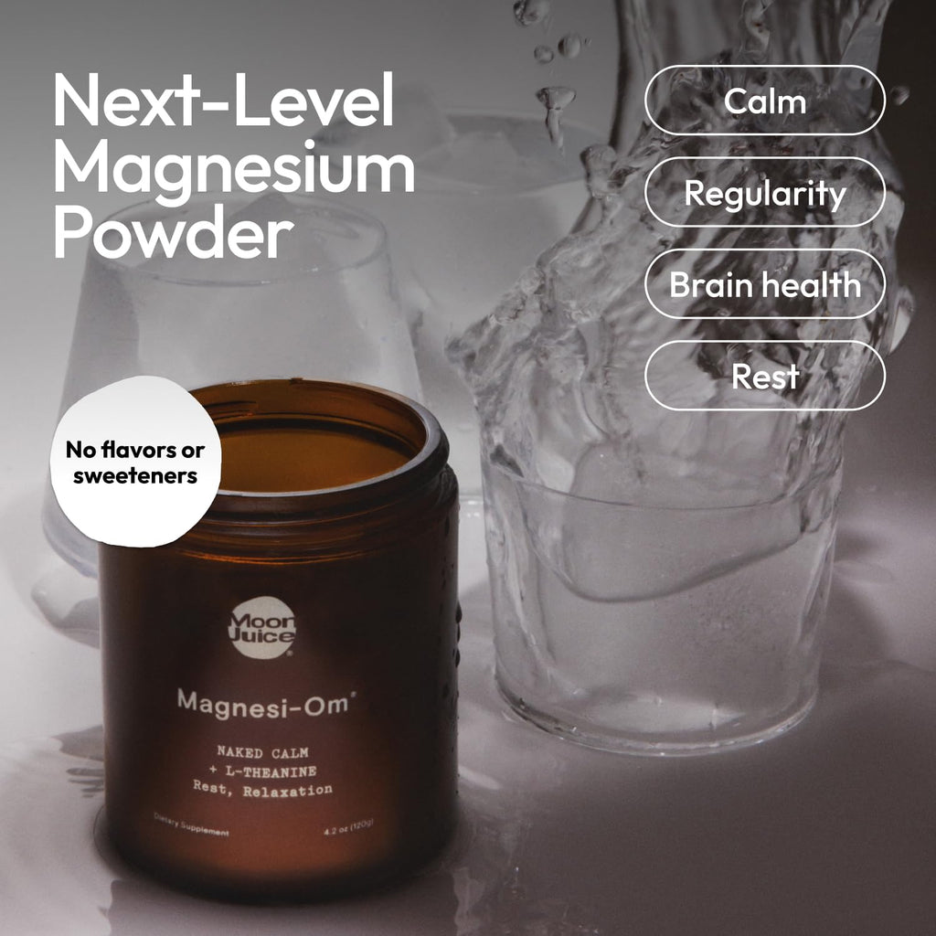 Moon Juice Magnesi-Om Magnesium Powder Supplement - Chelated Magnesium Complex + L-Theanine Blend for Rest, Relaxation & Regularity - Vegan, Non-GMO & No Sugar, Unflavored, 3.9 oz, 30 Sevings