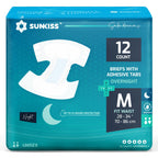 SUNKISS TrustPlus Unisex Adult Diapers, Medium, 12 Count - Heavy Absorbency, Leak Protection, Advanced Odor Control, Extra Soft, Wetness Indicator