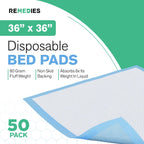 Remedies Extra Large Incontinence Bed Pads (36" x 36", 50 Count) - Super Absorbent Disposable Chux Underpads for Adults, Seniors, Kids, Puppies, Dogs & Furniture Protection