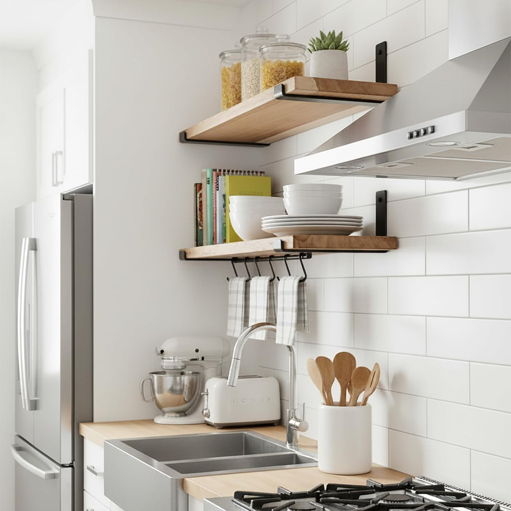 LEOPO 8 inch Shelf Brackets 6-Pack, 1/5" Thick Floating Shelf Bracket