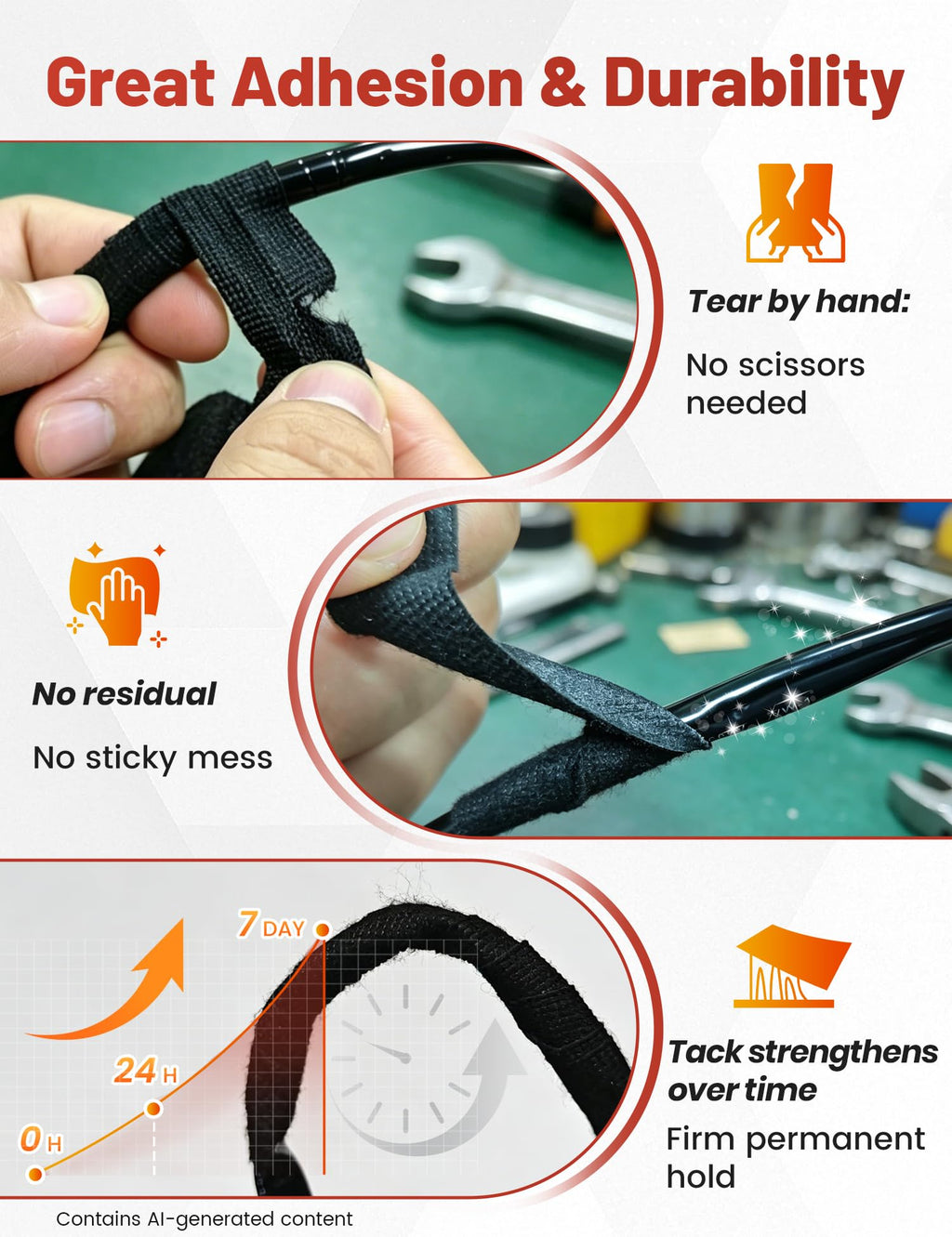 RED WOLF Wiring Harness Tape High Temp Wire Cable Loom Self-Adhesive Fabric Tape for Electrical Automotive Engine Harness Wrap Protection Noise Damping Cables Fixed 3/4 Inch x 50 FT 5 Rolls