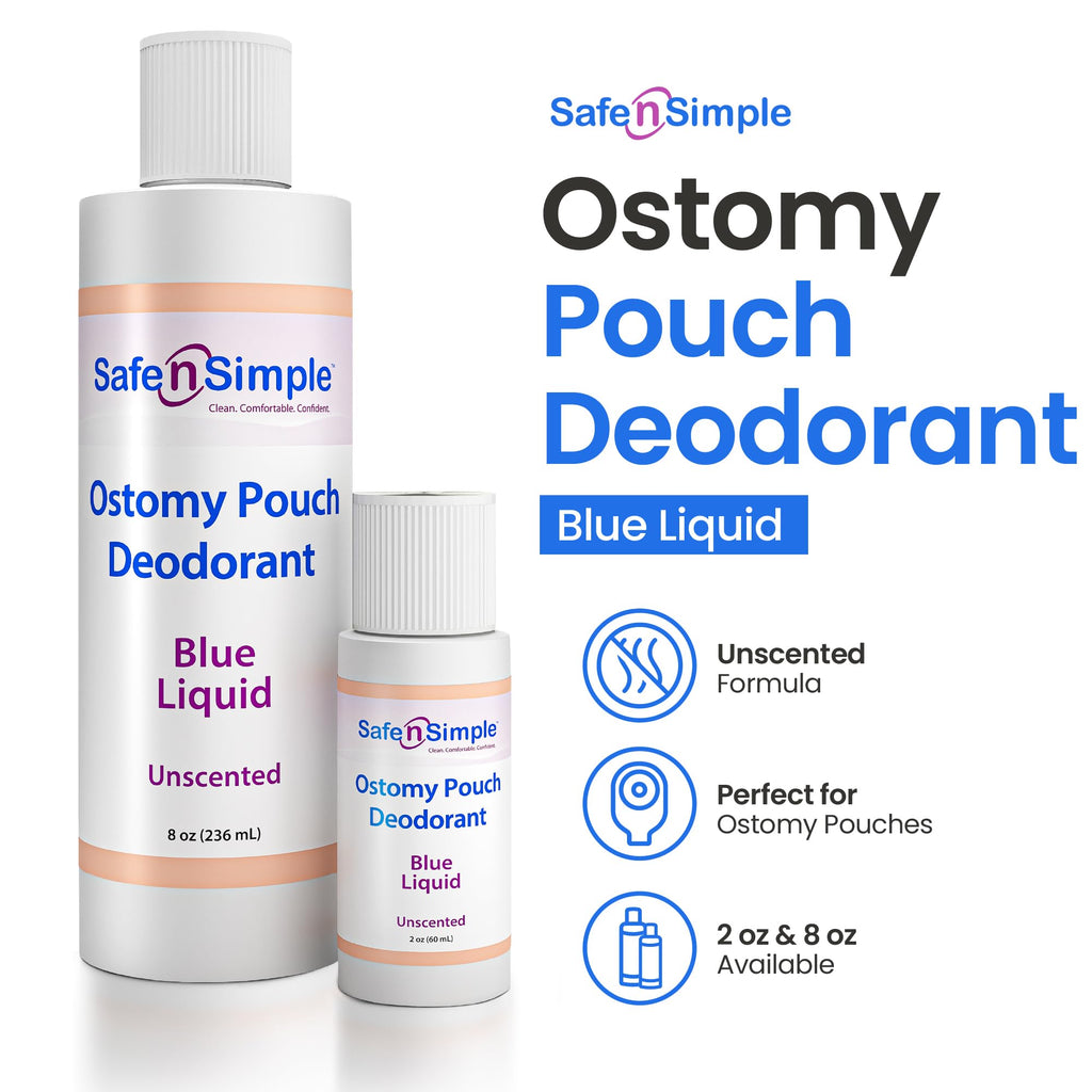 Safe n' Simple Ostomy Deodorant Classic Blue - Odor Eliminator Ostomy - Ostomy Pouch Deodorant - Colostomy Bag Odor Eliminator - Colostomy Bag Deodorizer - 8 Fluid Ounce Drops - Ostomy Accessories