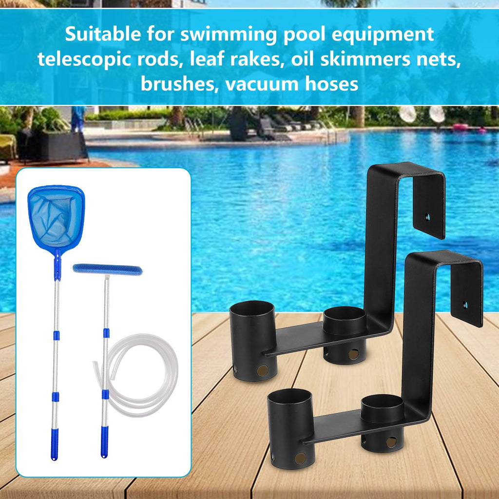 Lettry 2 Pcs Pool Fence Hooks, Pool Tool Organizer, for Hanging Pool Cleaning Accessories, Pool Pole, Brush, Leaf Skimmer Net, Vacuum Head, Suitable for 3/4 Inch to 1-1/4 inch Railing