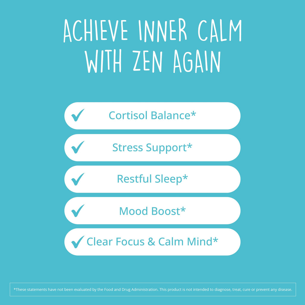 Zen Again Cortisol Manager with Ashwagandha KSM-66® | Cortisol Supplements for Women | 11-in-1 Complex | Natural Stress Support Supplement with L-Theanine, Rhodiola & Magnesium | Vegan, 60 Ct