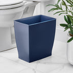 iDesign Small Plastic Bathroom Trash Can, Navy Blue