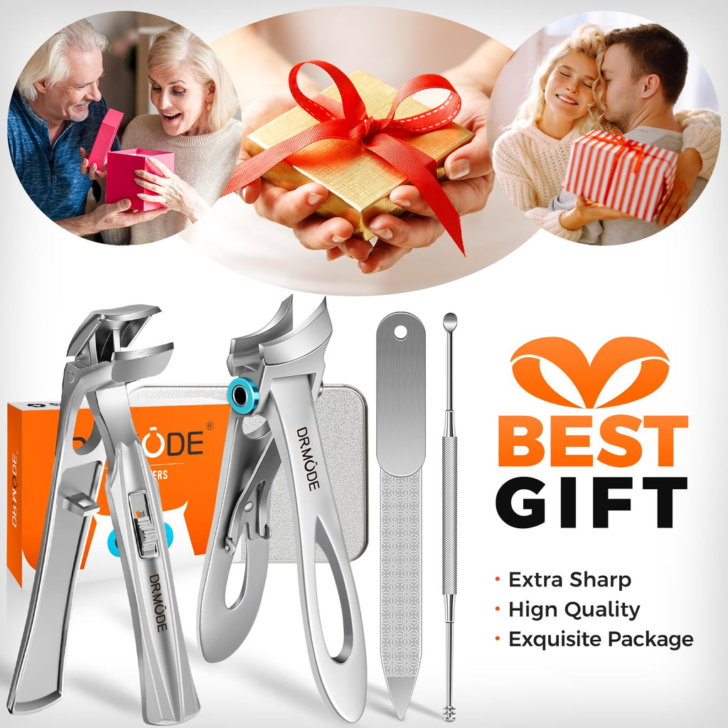 Slanted Toenail Clippers for Seniors Thick Toenails, Angled Head Large Nail Clippers for Men Thick Ingrown Nails with Wide Opening, Nail Cutter with Catcher -Silver