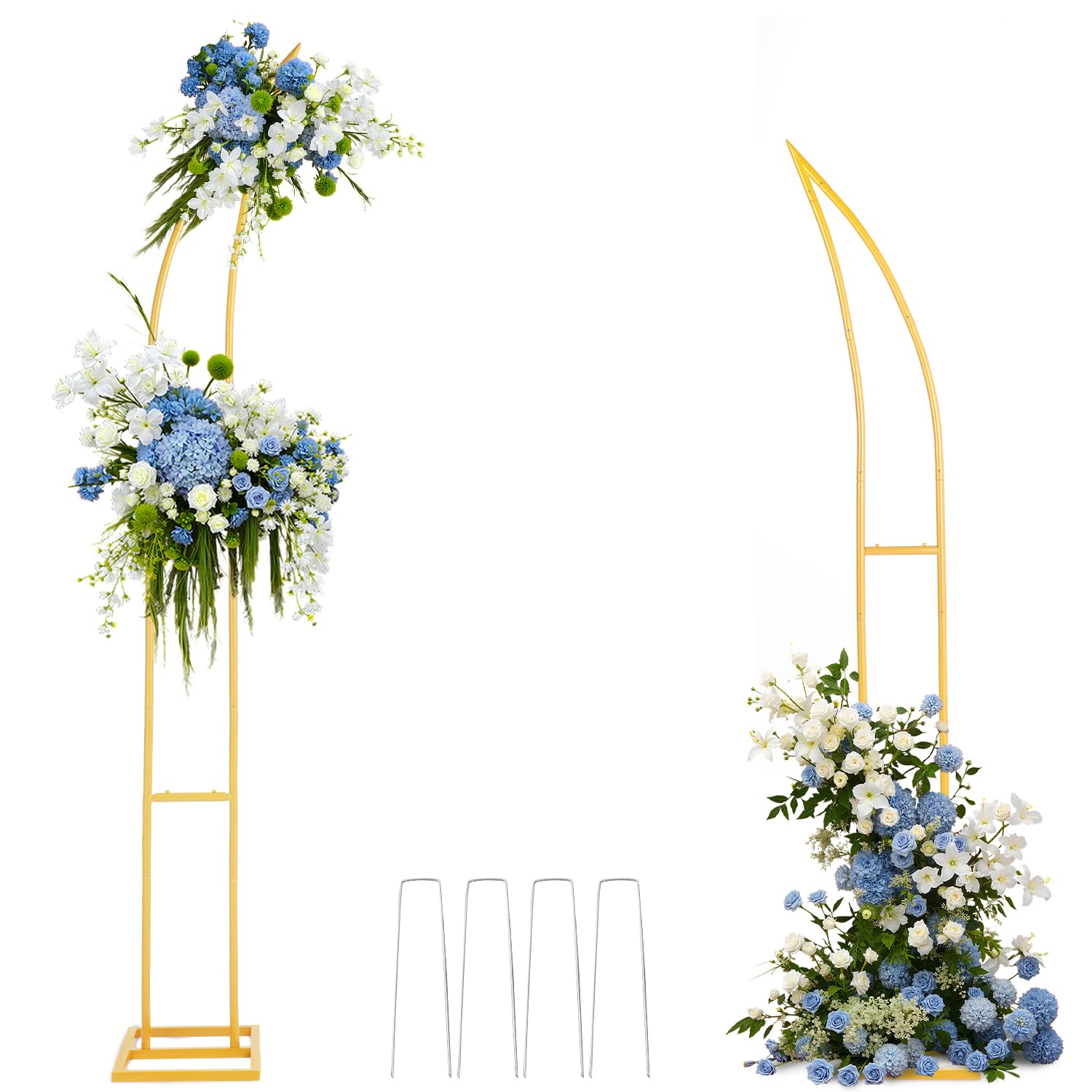 Wedding Flower Arch Stand Kit, 6.9FT & 6.2FT Balloon Moon Arch Backdrop Stand Metal Half Gold for Wedding Proposal Anniversary Bridal Shower Background Stand Party Decorations Indoor & Outdoor