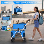 BETSOCCI Double Dog Stroller with 2 Detachable Carrier, Portable Pet Stroller for Small Dogs & Cats Folding Lightweight Puppy Travel Carriage, 4 Wheels, Azure