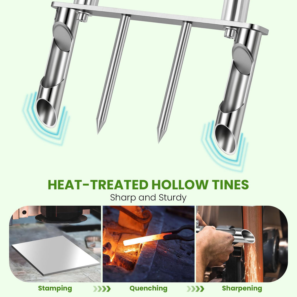 Manual Core Aerator, 2 Hollow Slot + 2 Spike Tines, Semi-Assembled, Orange