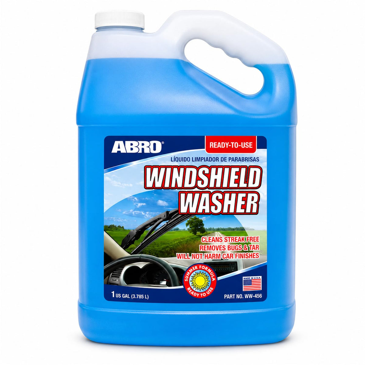 ABRO Windshield Washer Fluid 1 Gallon, Streak-Free Bug Remover, 1 Pack