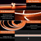Lamomo LED Neon Lights, 16.4ft Orange Halloween Decorations 0.39In/Cut Rope Light, 12V Flexible Waterproof Silicone Neon Lighting for Indoor Outdoor Decor（Power Adapter not Included