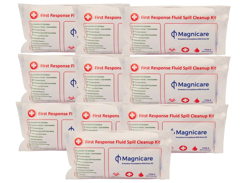 Magnicare First Response Spill Kit - Be OSHA Compliant | Bloodborne Pathogen & Vomit Cleanup Kit: Comprehensive Spill Response for Bodily Fluids, Ideal for Schools, Restaurants, clinics (10pack)