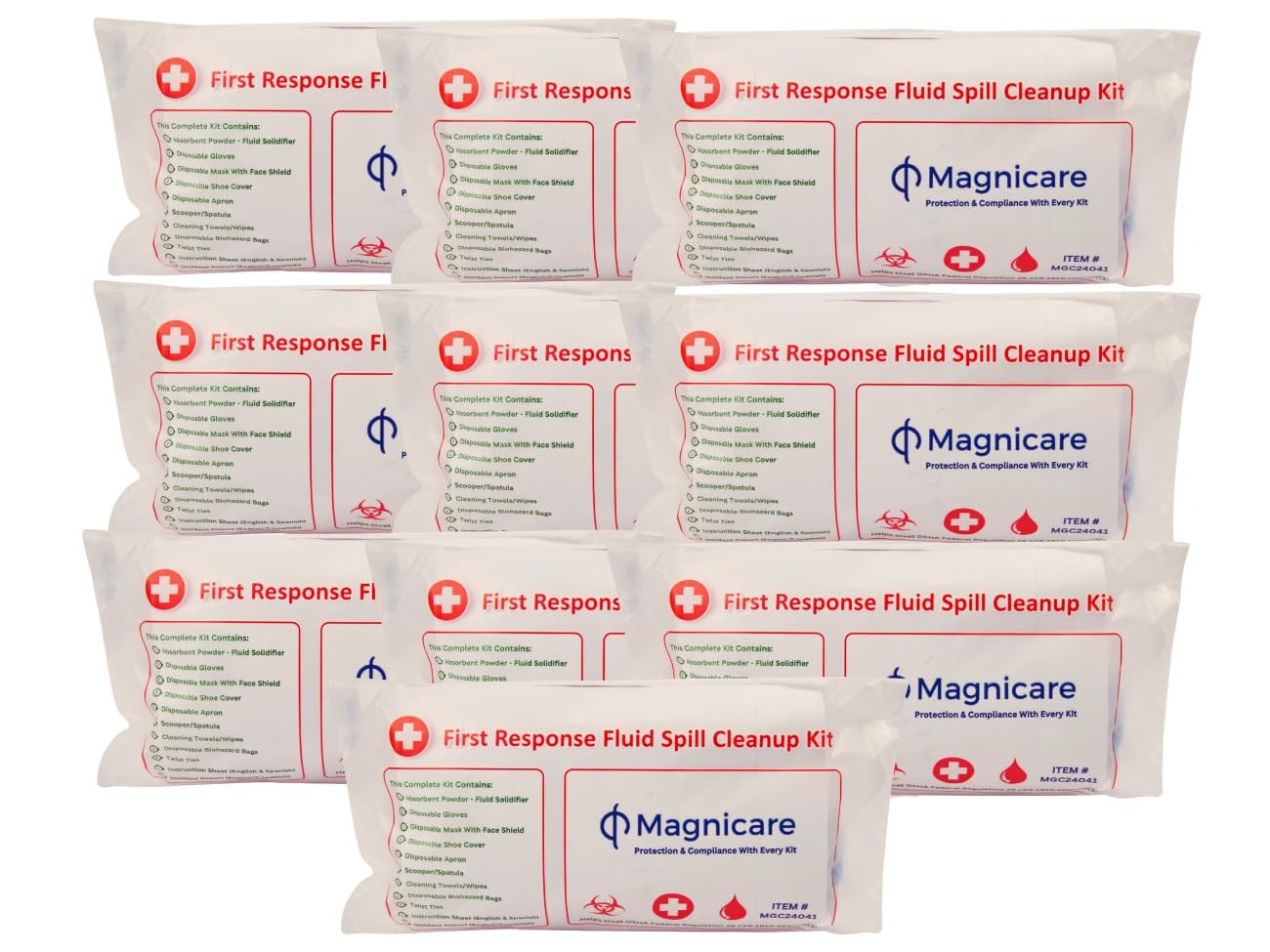 Magnicare First Response Spill Kit - Be OSHA Compliant | Bloodborne Pathogen & Vomit Cleanup Kit: Comprehensive Spill Response for Bodily Fluids, Ideal for Schools, Restaurants, clinics (10pack)