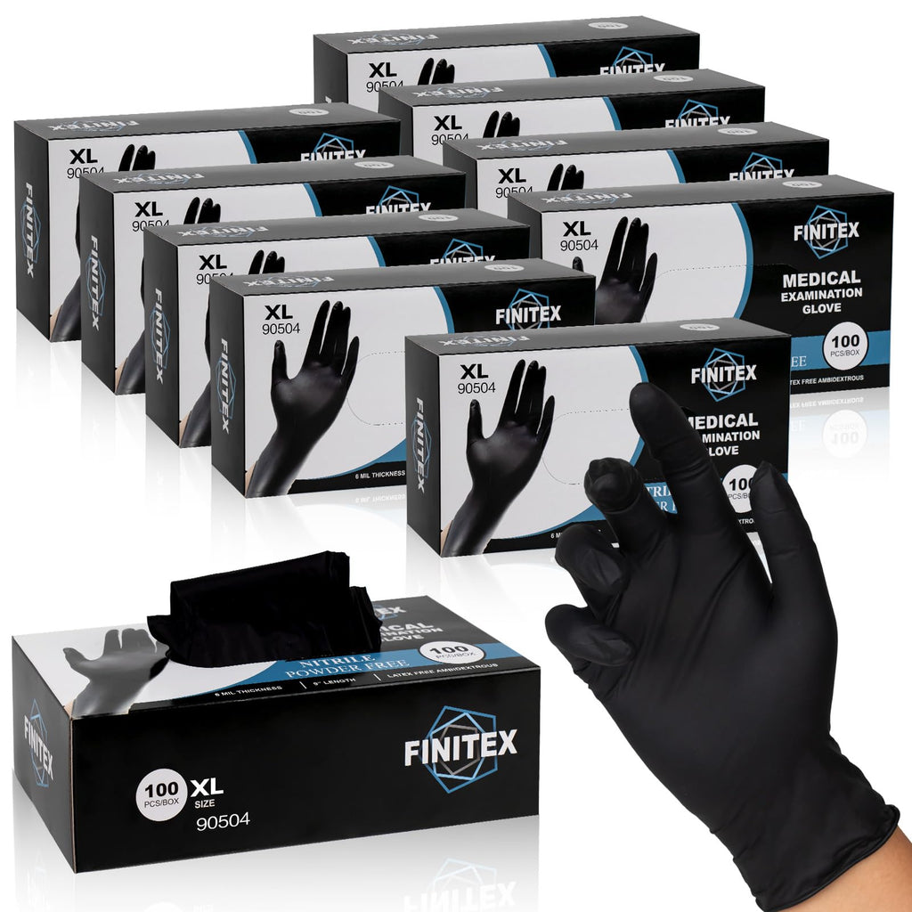 FINITEX Black Nitrile Disposable Medical Exam Gloves - Case of 1000 PCS 6mil Glove Powder-Free Latex-Free Gloves (X-Large)