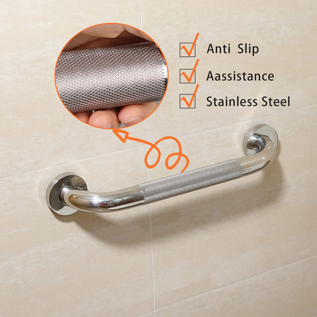 Rockgoya Shower Grab Bar, 2 Pack 12 Inch Bathroom Grab Bar, 304 Stainless Steel 1.25" Diameter Anti-Slip Handicap Grab Bar Support Shower Rail Senior Handrail Shower Safety Bar Handle