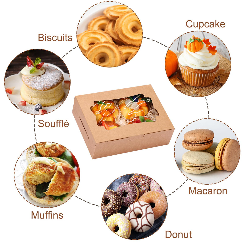 TOMNK 48pcs Cookie Boxes with 3 Style Window,8x6x2.5in Brown Bakery Boxes